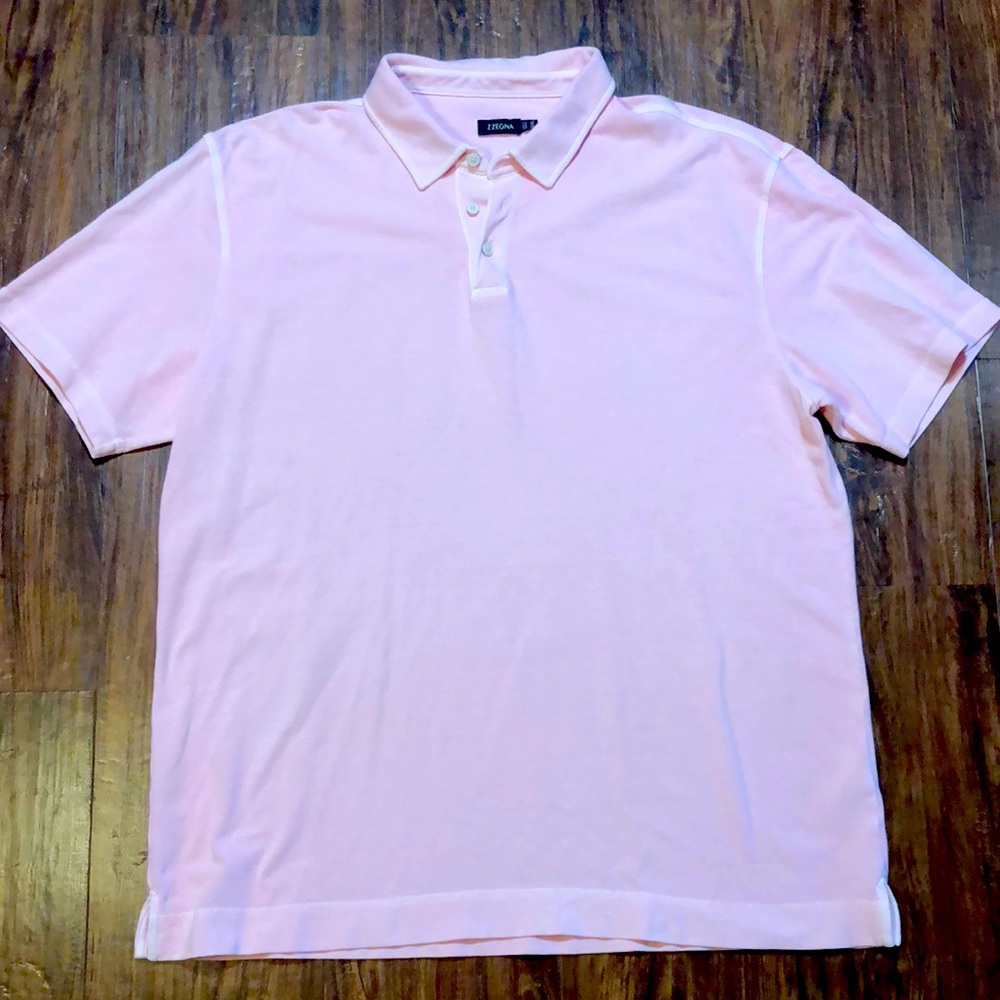 Z Zegna mens 2XL XXL light pink short sleeve soft cotton polo shirt